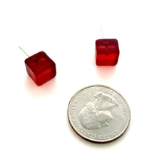 Load image into Gallery viewer, Ruby Red Frosted Midi Cube Stud Earrings
