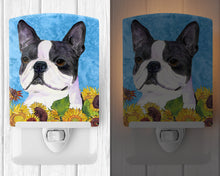Load image into Gallery viewer, Boston Terrier in Summer Flowers Ceramic Night Light SS4149CNL