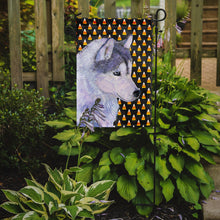 Load image into Gallery viewer, Siberian Husky Candy Corn Halloween Portrait Garden Flag – Decorative Outdoor Yard Flag