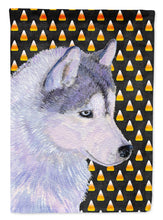 Load image into Gallery viewer, Siberian Husky Candy Corn Halloween Portrait Garden Flag – Decorative Outdoor Yard Flag