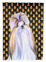 Load image into Gallery viewer, Shih Tzu Candy Corn Halloween Portrait Garden Flag – Decorative Outdoor Yard Flag