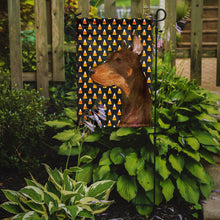 Load image into Gallery viewer, Doberman Candy Corn Halloween Portrait Garden Flag – Decorative Outdoor Yard Flag