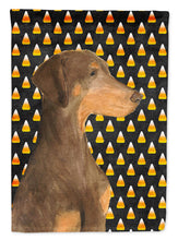 Load image into Gallery viewer, Doberman Candy Corn Halloween Portrait Flag Canvas House Size