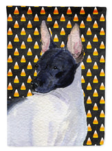 Load image into Gallery viewer, Rat Terrier Candy Corn Halloween Portrait Garden Flag – Decorative Outdoor Yard Flag