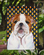 Load image into Gallery viewer, Bulldog English Candy Corn Halloween Portrait Garden Flag – Decorative Outdoor Yard Flag