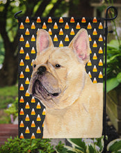 Load image into Gallery viewer, French Bulldog Candy Corn Halloween Portrait Garden Flag – Decorative Outdoor Yard Flag