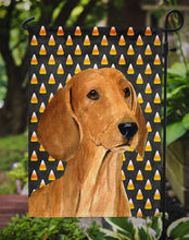 Load image into Gallery viewer, Dachshund Candy Corn Halloween Portrait Garden Flag – Decorative Outdoor Yard Flag