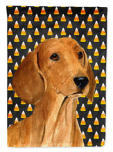Load image into Gallery viewer, Dachshund Candy Corn Halloween Portrait Garden Flag – Decorative Outdoor Yard Flag