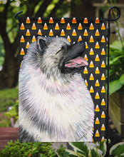 Load image into Gallery viewer, Keeshond Candy Corn Halloween Portrait Garden Flag – Decorative Outdoor Yard Flag