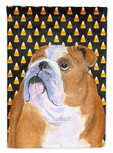 Load image into Gallery viewer, Bulldog English Candy Corn Halloween Portrait Garden Flag – Decorative Outdoor Yard Flag