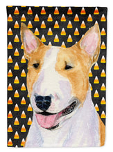 Load image into Gallery viewer, Bull Terrier Candy Corn Halloween Portrait Flag Canvas House Size