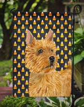 Load image into Gallery viewer, Norwich Terrier Candy Corn Halloween Portrait Garden Flag – Decorative Outdoor Yard Flag
