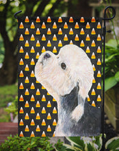 Load image into Gallery viewer, Dandie Dinmont Terrier Candy Corn Halloween Portrait Garden Flag – Decorative Outdoor Yard Flag