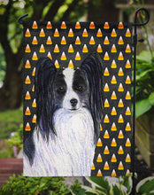 Load image into Gallery viewer, Papillon Candy Corn Halloween Portrait Garden Flag – Decorative Outdoor Yard Flag