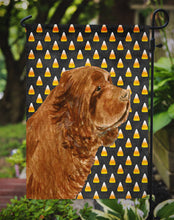 Load image into Gallery viewer, Sussex Spaniel Candy Corn Halloween Portrait Garden Flag – Decorative Outdoor Yard Flag
