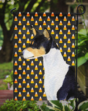 Load image into Gallery viewer, Basenji Candy Corn Halloween Portrait Garden Flag – Decorative Outdoor Yard Flag