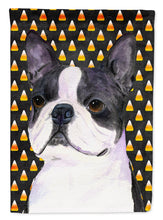 Load image into Gallery viewer, Boston Terrier Candy Corn Halloween Portrait Flag Canvas House Size