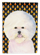 Load image into Gallery viewer, Bichon Frise Candy Corn Halloween Portrait Flag Canvas House Size