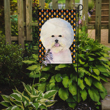 Load image into Gallery viewer, Bichon Frise Candy Corn Halloween Portrait Garden Flag – Decorative Outdoor Yard Flag