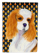Load image into Gallery viewer, Cavalier Spaniel Candy Corn Halloween Portrait Garden Flag – Decorative Outdoor Yard Flag