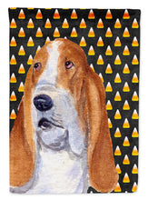 Load image into Gallery viewer, Basset Hound Candy Corn Halloween Portrait Flag Canvas House Size