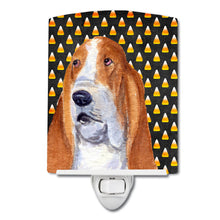 Load image into Gallery viewer, Basset Hound Candy Corn Halloween Portrait Ceramic Night Light SS4321CNL