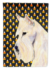 Load image into Gallery viewer, Scottish Terrier Wheaten Candy Corn Halloween Portrait Garden Flag – Decorative Outdoor Yard Flag
