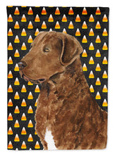 Load image into Gallery viewer, Chesapeake Bay Retriever Wheaten Candy Corn Halloween Portrait Garden Flag – Decorative Outdoor Yard Flag