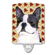 Load image into Gallery viewer, Boston Terrier Fall Leaves Portrait Ceramic Night Light SS4340CNL