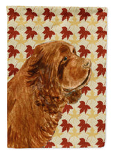 Load image into Gallery viewer, Sussex Spaniel Fall Leaves Portrait Garden Flag – Decorative Outdoor Yard Flag