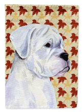 Load image into Gallery viewer, Boxer White Fall Leaves Portrait Flag Canvas House Size