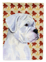 Load image into Gallery viewer, Boxer White Fall Leaves Portrait Garden Flag – Decorative Outdoor Yard Flag