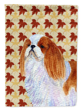 Load image into Gallery viewer, English Toy Spaniel Fall Leaves Portrait Flag Canvas House Size