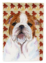 Load image into Gallery viewer, Bulldog English Fall Leaves Portrait Garden Flag – Decorative Outdoor Yard Flag