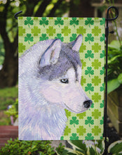 Load image into Gallery viewer, Siberian Husky St. Patrick's Day Shamrock Portrait Garden Flag – Decorative Outdoor Yard Flag