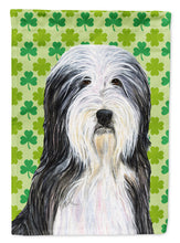 Load image into Gallery viewer, Bearded Collie St. Patrick's Day Shamrock Portrait Garden Flag – Decorative Outdoor Yard Flag