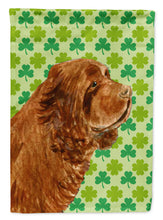 Load image into Gallery viewer, Sussex Spaniel St. Patrick's Day Shamrock Portrait Flag Canvas House Size