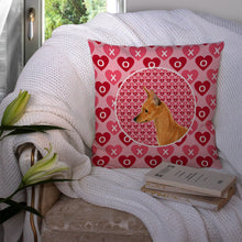 Load image into Gallery viewer, Min Pin Hearts Love and Valentine's Day Portrait Throw Pillow - 14x14 Decorative Pillow – Art for Your Home &amp; Patio SS4466PW1414