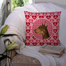 Load image into Gallery viewer, Doberman Hearts Love and Valentine's Day Portrait Throw Pillow - 14x14 Decorative Pillow – Art for Your Home &amp; Patio SS4468PW1414