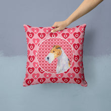Load image into Gallery viewer, Fox Terrier Hearts Love and Valentine's Day Portrait Throw Pillow - 14x14 Decorative Pillow – Art for Your Home &amp; Patio SS4478PW1414
