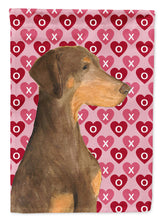 Load image into Gallery viewer, Doberman Hearts Love and Valentine's Day Portrait Flag Canvas House Size