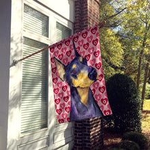 Load image into Gallery viewer, Doberman Hearts Love and Valentine's Day Portrait Flag Canvas House Size