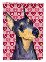 Load image into Gallery viewer, Doberman Hearts Love and Valentine's Day Portrait Flag Canvas House Size
