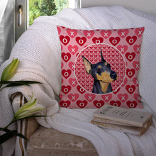 Load image into Gallery viewer, Doberman Hearts Love and Valentine's Day Portrait Throw Pillow - 14x14 Decorative Pillow – Art for Your Home &amp; Patio SS4495PW1414