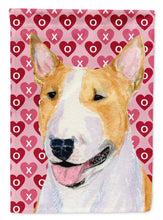 Load image into Gallery viewer, Bull Terrier Hearts Love and Valentine's Day Portrait Garden Flag – Decorative Outdoor Yard Flag