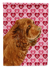 Load image into Gallery viewer, Sussex Spaniel Hearts Love and Valentine's Day Portrait Flag Canvas House Size