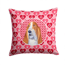 Load image into Gallery viewer, Basset Hound Hearts Love and Valentine's Day Portrait Throw Pillow - 14x14 Decorative Pillow – Art for Your Home &amp; Patio SS4528PW1414