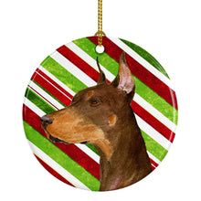 Load image into Gallery viewer, Doberman Candy Cane Holiday Christmas Ornament - Round Ceramic Ornament – Artist-Designed Keepsake Decoration SS4537