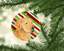Load image into Gallery viewer, Golden Retriever Candy Cane Holiday Christmas Ornament - Round Ceramic Ornament – Artist-Designed Keepsake Decoration SS4545