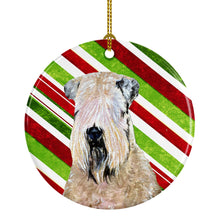 Load image into Gallery viewer, Wheaten Terrier Soft Coated Candy Cane Holiday Christmas Ornament - Round Ceramic Ornament – Artist-Designed Keepsake Decoration